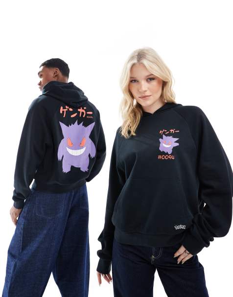 ASOS DESIGN - Felpa con cappuccio unisex squadrata oversize nera con stampe "Gengar Pokémon" - view 1