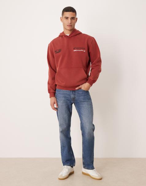 ASOS DESIGN - Felpa con cappuccio vestibilità comoda rosso scuro con stampa Honda Racing - view 1