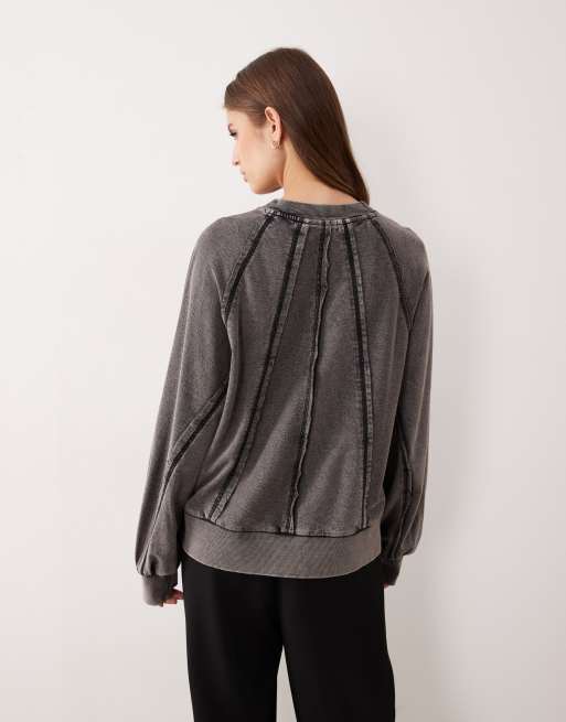 ASOS DESIGN - Felpa con cuciture e pannelli color antracite slavato, 3 di 4