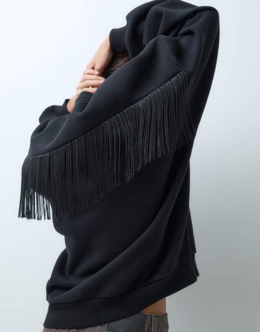 ASOS DESIGN felpa con dettaglio frange nera, 1 di 10