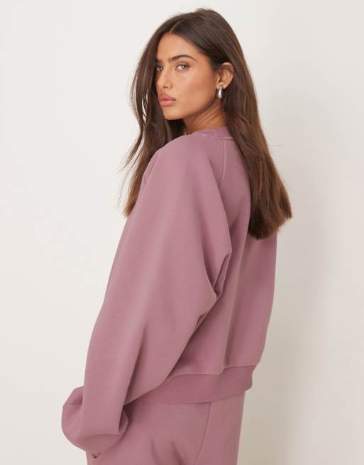 ASOS DESIGN - Felpa con maniche a palloncino rosa scuro in coordinato, 4 di 4