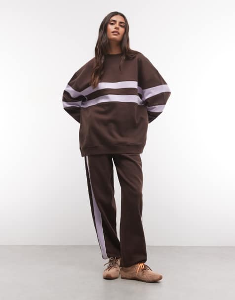 ASOS DESIGN felpa con pannelli a contrasto marrone e lilla - view 1