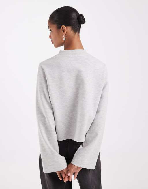 ASOS DESIGN felpa con scollo a V in grigio mélange, 4 di 4