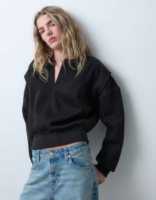 ASOS DESIGN felpa con spalle a pieghe e dettaglio a intaglio nera, 5 di 5