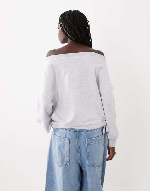 ASOS DESIGN felpa con spalle scese grigio mélange, 4 di 4