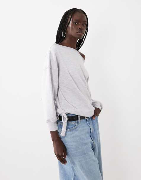 ASOS DESIGN felpa con spalle scese in mélange neve - view 1