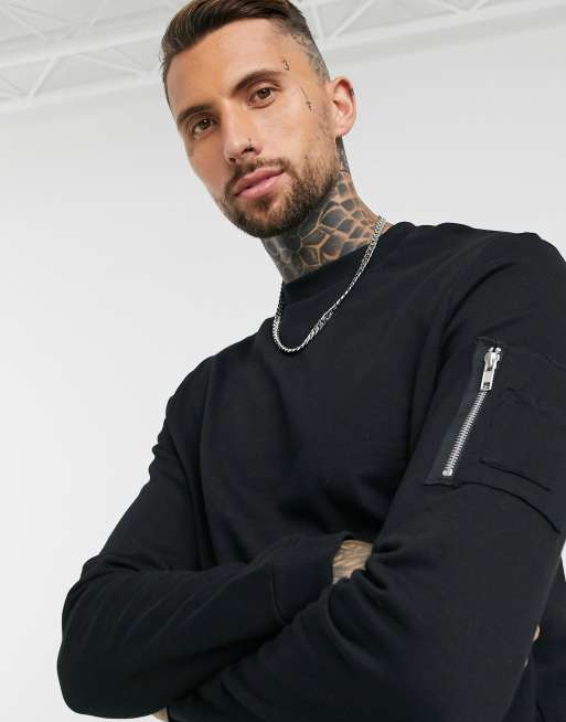 ASOS DESIGN - Felpa con tasca MA1 nera - BLACK
