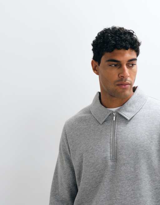 ASOS DESIGN - Felpa con zip corta grigio mélange, 4 di 5