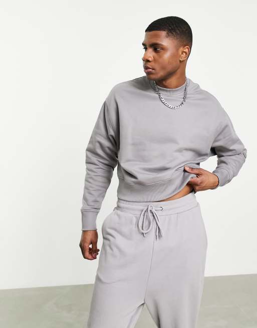 ASOS DESIGN - Felpa corta oversize pesante grigia in coordinato