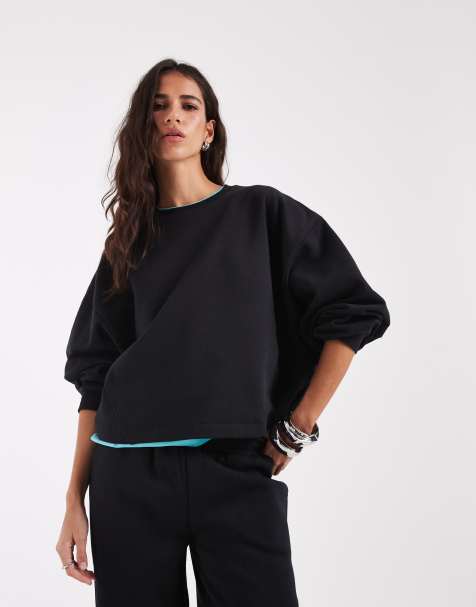 ASOS DESIGN felpa corta relaxed squadrata brushback nera - view 1