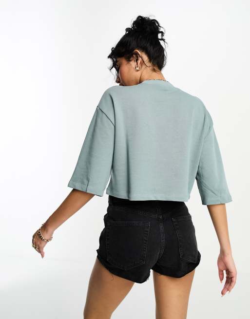 ASOS DESIGN - Felpa corta squadrata a maniche corte verde-azzurro slavato, 4 di 4
