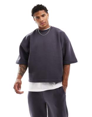 ASOS DESIGN - Felpa corta squadrata, colore grigio in coordinato