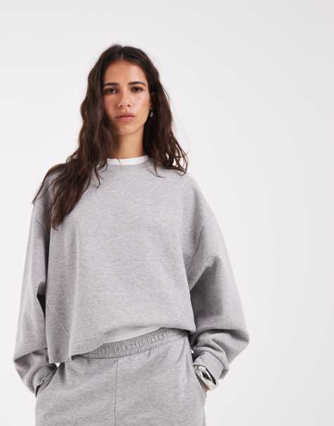 ASOS DESIGN felpa corta squadrata in felpa garzata grigio mélange - view 1