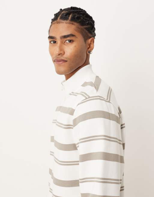 ASOS DESIGN - Felpa écru a righe con zip corta, 4 di 5