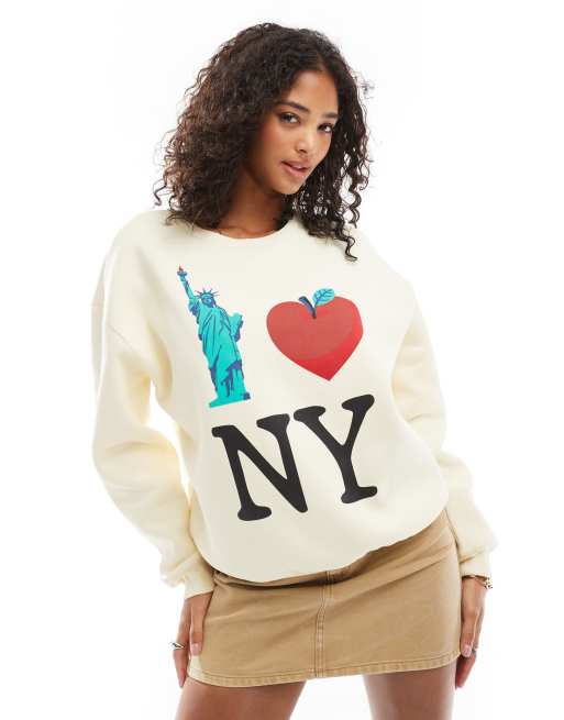 ASOS DESIGN - Felpa écru con interno spazzolato e grafica 