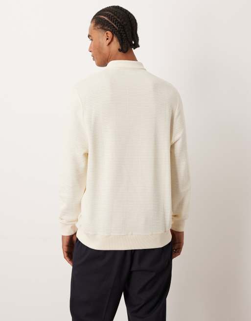 ASOS DESIGN - Felpa écru con zip corta, colletto e stampa sul petto, 3 di 5