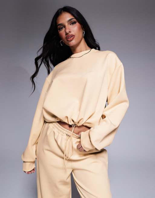 ASOS DESIGN - Felpa écru in tessuto scuba con fermacorda