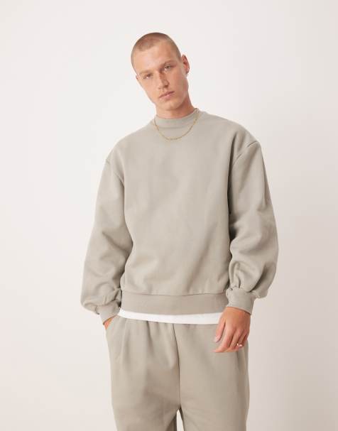 ASOS DESIGN - Felpa girocollo premium oversize in tessuto pesante da 400 g/m² beige con maniche a campana - view 1