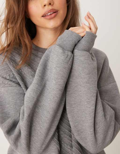ASOS DESIGN - Felpa grigia con motivo a trecce combinato in coordinato, 2 di 4