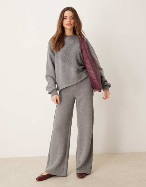 ASOS DESIGN - Felpa grigia con motivo a trecce combinato in coordinato, 3 di 4