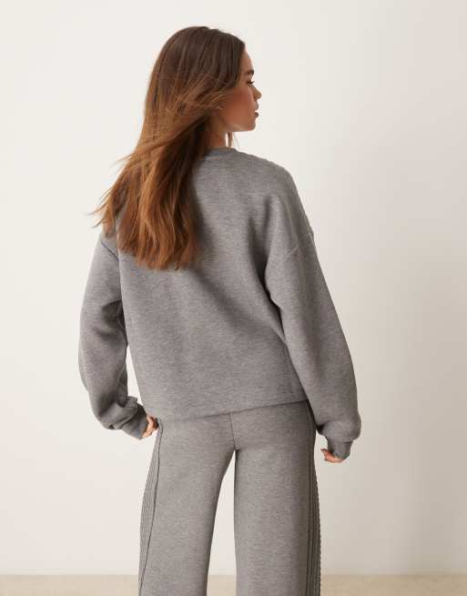 ASOS DESIGN - Felpa grigia con motivo a trecce combinato in coordinato, 4 di 4