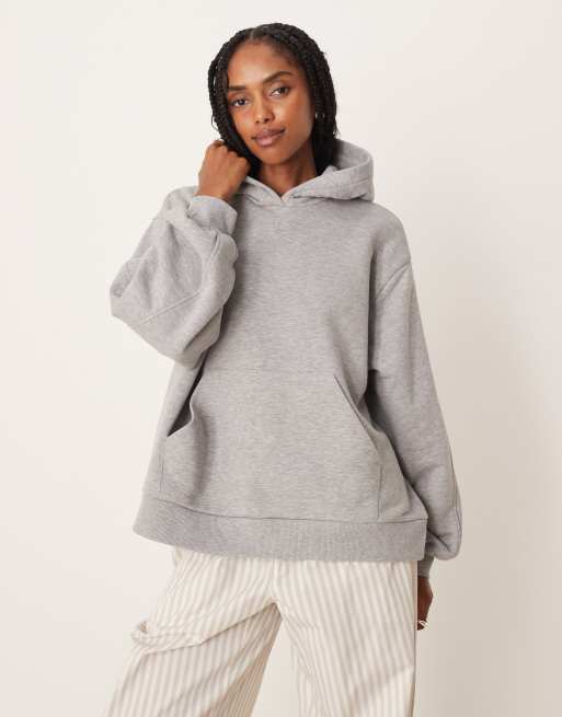 ASOS DESIGN - Felpa grigio mélange con cappuccio e dettaglio godet