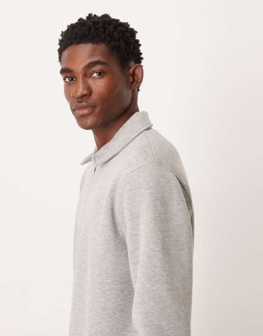 ASOS DESIGN - Felpa grigio mélange con colletto e zip corta, 4 di 5