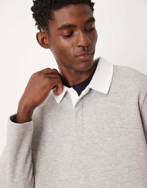ASOS DESIGN - Felpa grigio mélange con colletto polo a contrasto, 5 di 5