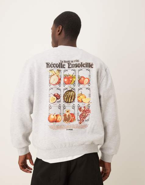 ASOS DESIGN - Felpa grigio mélange con stampa di frutta sul retro - view 1