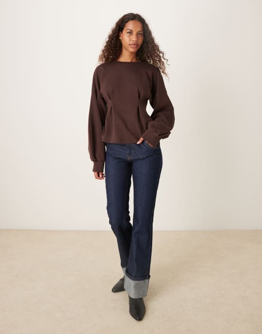 ASOS DESIGN - Felpa in interlock color cioccolato con vita a peplo, 2 di 4