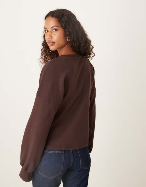 ASOS DESIGN - Felpa in interlock color cioccolato con vita a peplo, 3 di 4