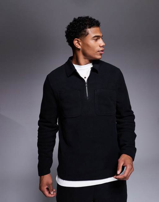 ASOS DESIGN - Felpa in pile blu navy con colletto e zip corta