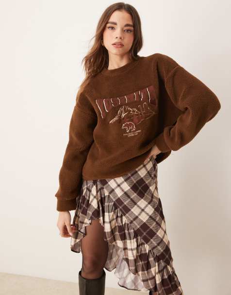 ASOS DESIGN - Felpa in pile borg marrone con ricamo "Yosemite" - view 1