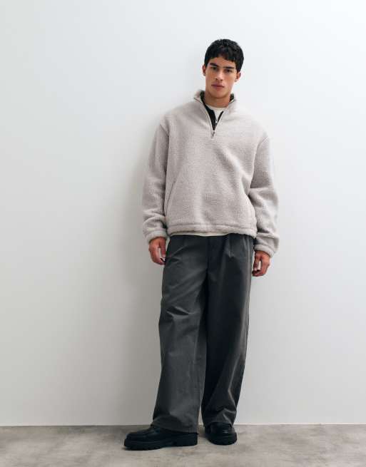 ASOS DESIGN felpa in pile borg relaxed con zip corta grigia, 2 di 5