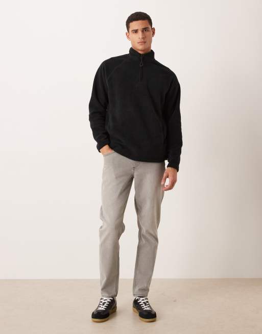 ASOS DESIGN - Felpa in pile nera vestibilità comoda con zip corta e collo a imbuto, 2 di 5