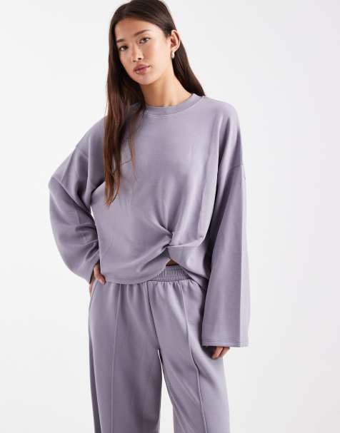 ASOS DESIGN - Felpa in tessuto cupro morbido al tatto grigia con dettaglio attorcigliato sul davanti - view 1