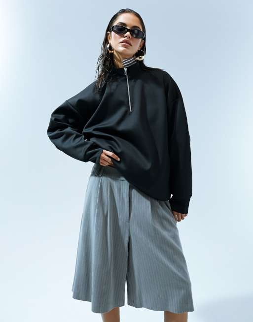 ASOS DESIGN - Felpa in tessuto scuba nera con zip corta