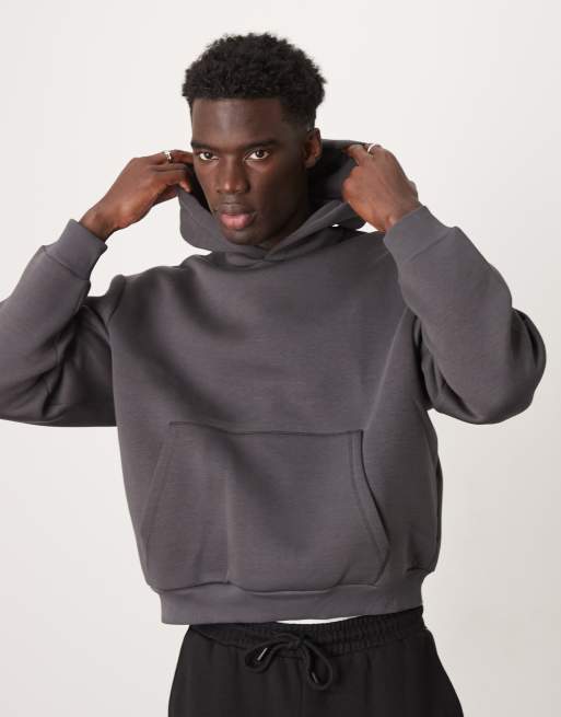 ASOS DESIGN - Felpa in tessuto scuba nero slavato squadrata oversize con cappuccio