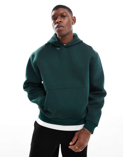 ASOS DESIGN - Felpa in tessuto scuba verde squadrata oversize con cappuccio - view 1
