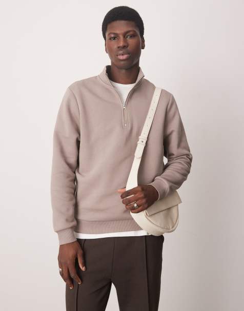 ASOS DESIGN - Felpa marrone con zip corta - view 1