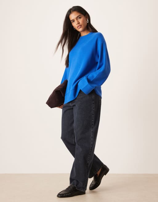 ASOS DESIGN - Felpa morbidissima blu navy con spacco sul fondo
