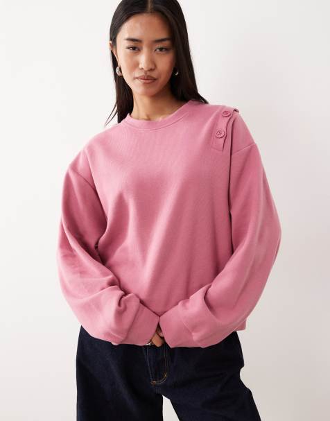 ASOS DESIGN - Felpa morbidissima con bottoni sulla spalla rosa - view 1