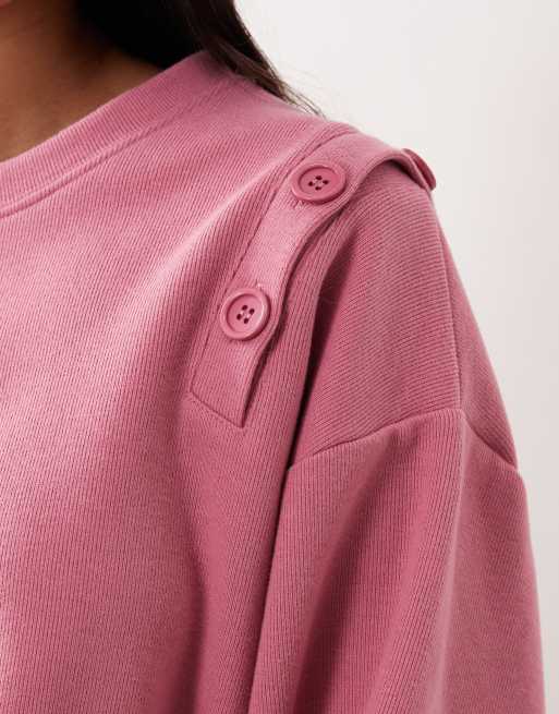 ASOS DESIGN - Felpa morbidissima con bottoni sulla spalla rosa, 2 di 4