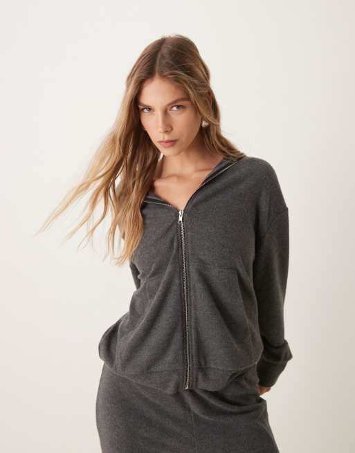 ASOS DESIGN Felpa morbidissima grigio mélange con cappuccio e