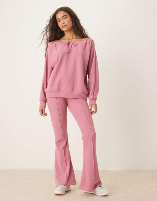 ASOS DESIGN - Felpa morbidissima rosa con spalle scoperte e coulisse, 2 di 4