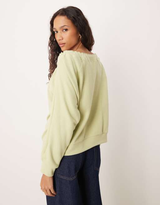 ASOS DESIGN - Felpa morbidissima verde chiaro con spalle scoperte e coulisse, 4 di 4