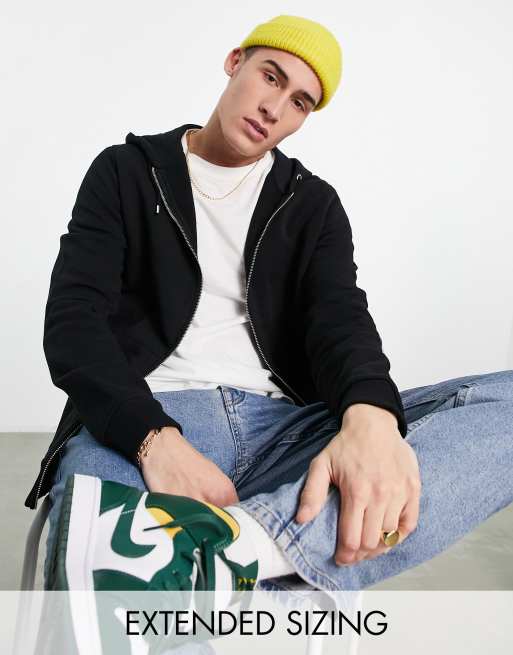 ASOS DESIGN - Felpa nera con cappuccio e zip