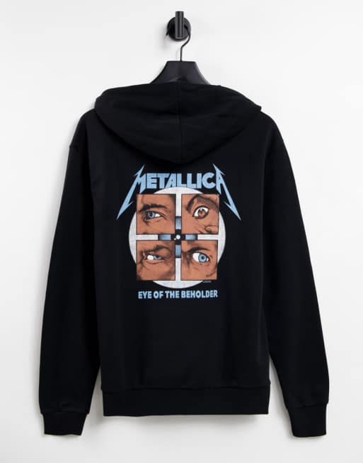ASOS DESIGN - Felpa nera con cappuccio vestibilità comoda con stampa dei Metallica