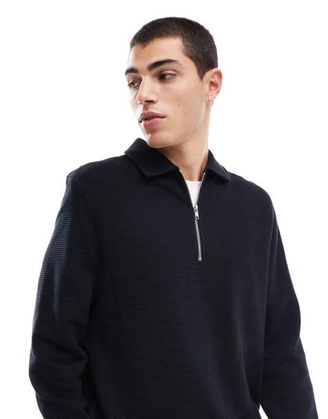 ASOS DESIGN - Felpa nera con zip corta e colletto a coste - view 1
