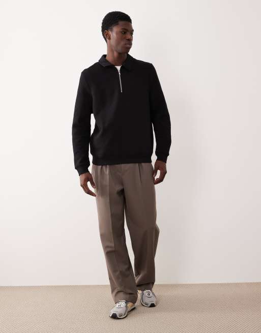 ASOS DESIGN - Felpa nera con zip corta e colletto, 2 di 5